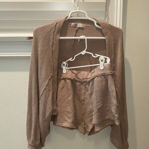 Free People Cardigan and Shorts Matching Set